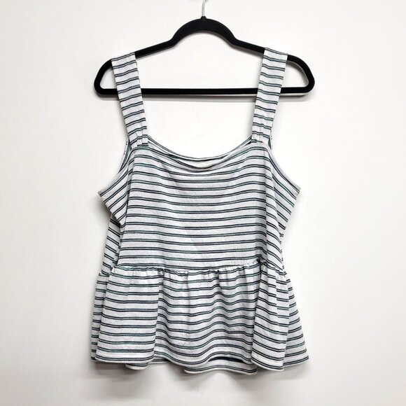 a.n.a White & Green Stripe Peplum Tank Top XL - Picture 2 of 7